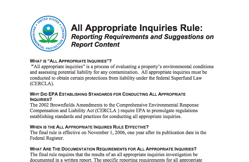 United States Environmental Protection Agency Reporting Requirements