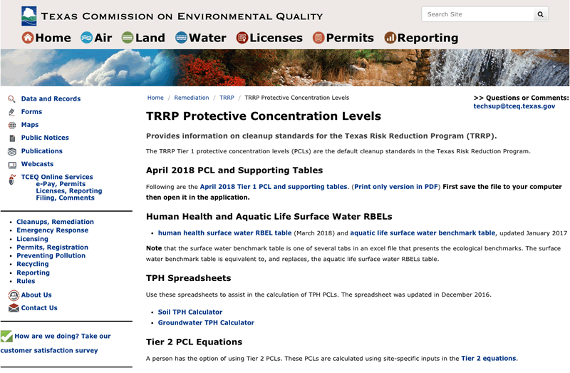 Resource of TRRP on the TCEQ website